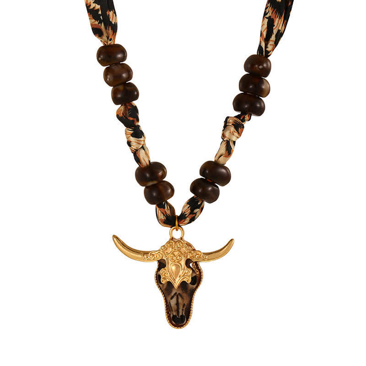 Desert Spirit Longhorn Leopard Boho Scarf Necklace Collection - Brown - image 1