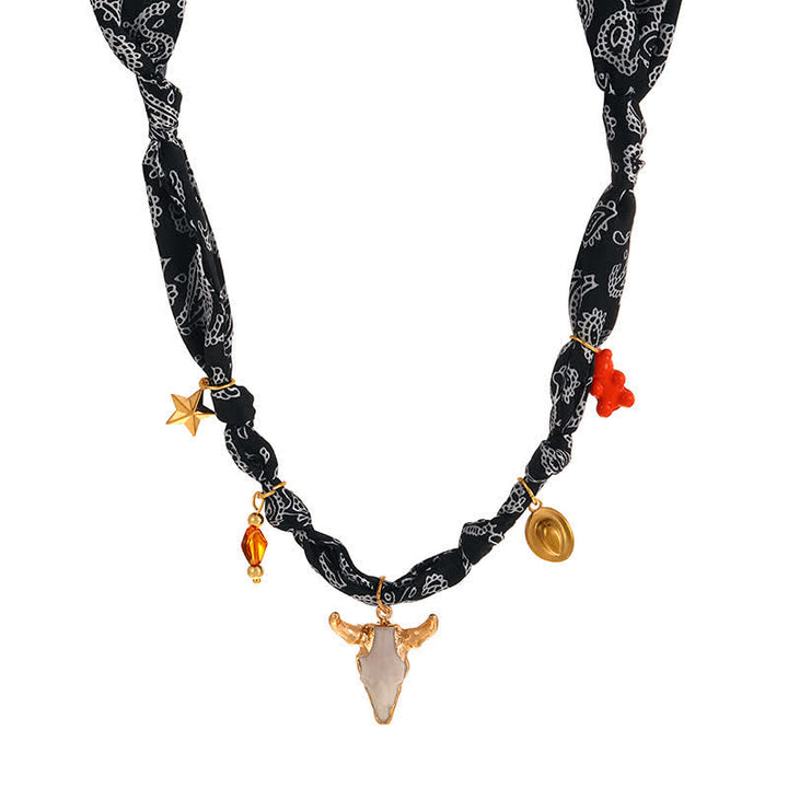 Boho Western Edition Cowboy Charms Scarf Necklace Collection - Black - image 5