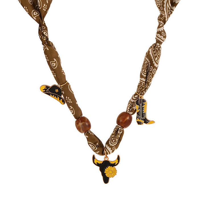 Boho Western Edition Cowboy Charms Scarf Necklace Collection - Brown - image 2