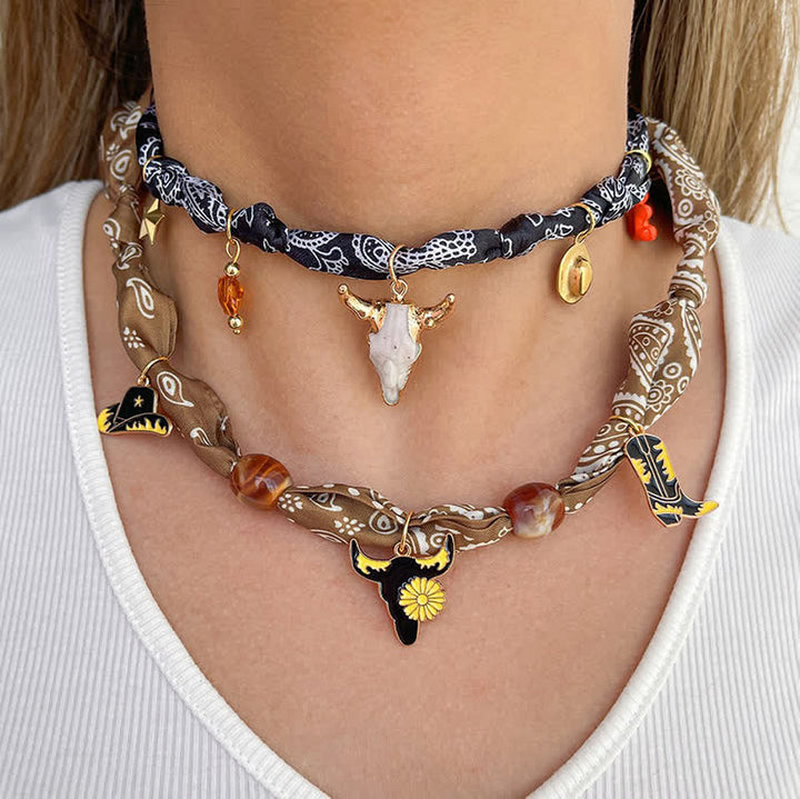 Boho Western Edition Cowboy Charms Scarf Necklace Collection - image 0