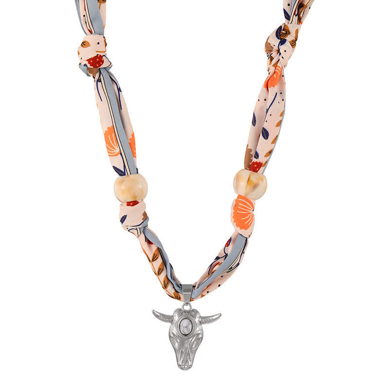 Western Spirit Longhorn Bull Turquoise Scarf Necklace Collection - Orange - image 9