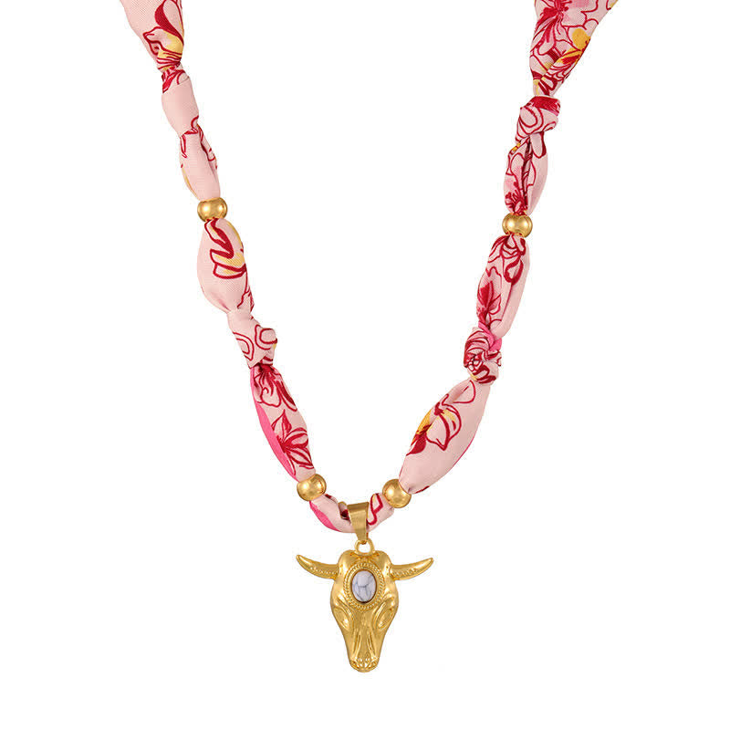 Western Spirit Longhorn Bull Turquoise Scarf Necklace Collection - Pink - image 6