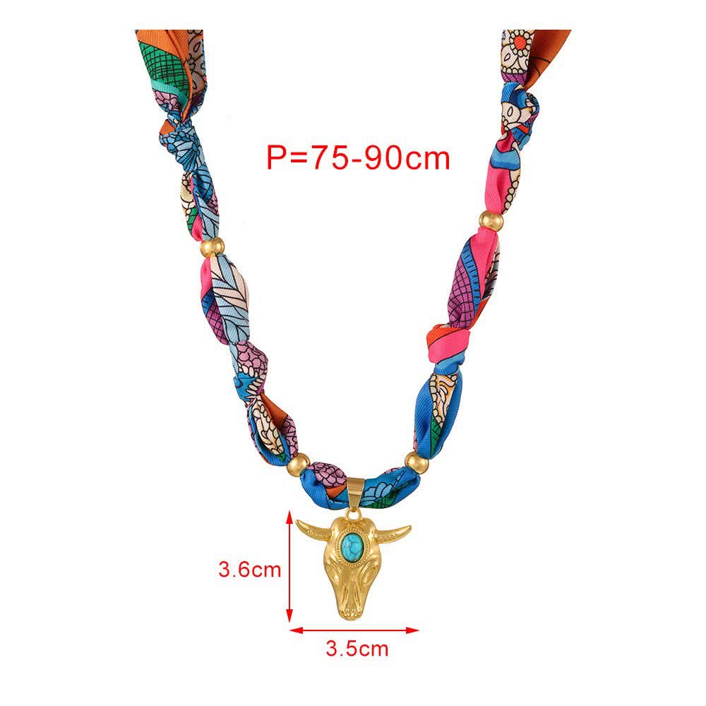 Western Spirit Longhorn Bull Turquoise Scarf Necklace Collection - image 4