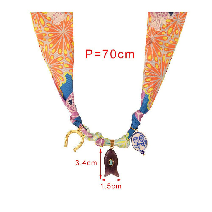 Colorful Lucky Charm Horseshoe & Fish Scarf Necklace - image 4