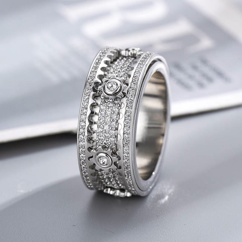 Rotatable Gear Zircon Ring Full Paved Crystal Spinner Ring for Party Jewelry - Silver - US 12 - image 0
