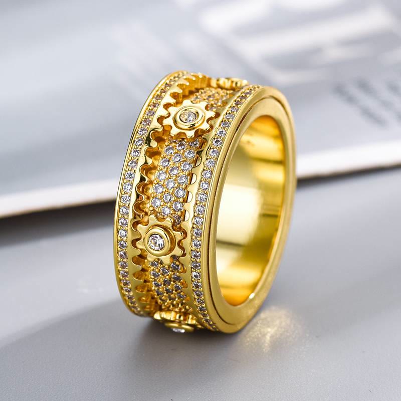 Rotatable Gear Zircon Ring Full Paved Crystal Spinner Ring for Party Jewelry - Gold - US 12 - image 4
