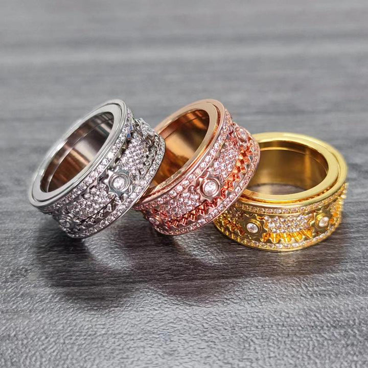 Rotatable Gear Zircon Ring Full Paved Crystal Spinner Ring for Party Jewelry - image 2
