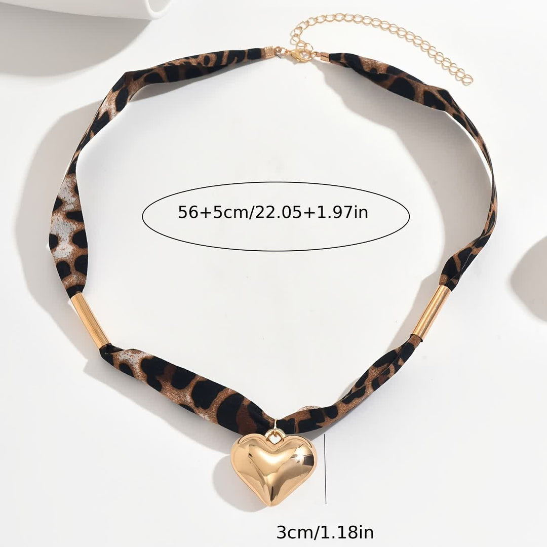 Wild Heart Leopard Pattern Scarf Necklace With Gold Heart Pendant - image 5