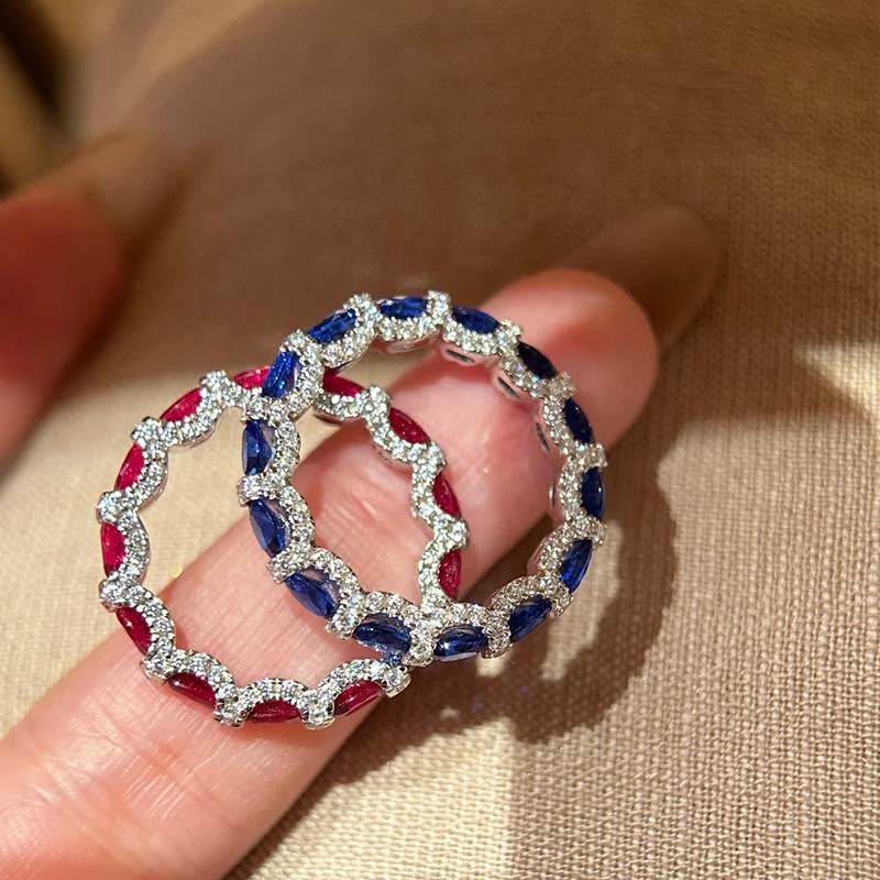 Vintage Colored Gemstone Eternity Band Ring Pave Zircon Stackable Ring for Women - image 0