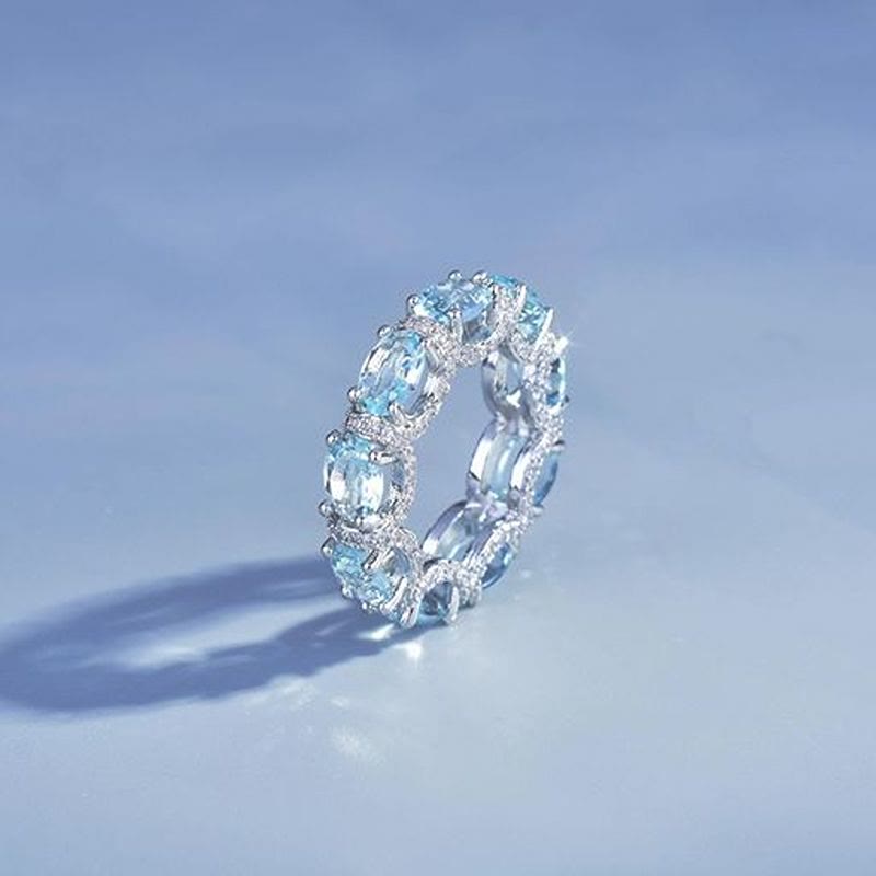 Light‑Blue Crystal Eternity Band Ring Pave Zircon Stacking Ring for Women - US 10 - image 0