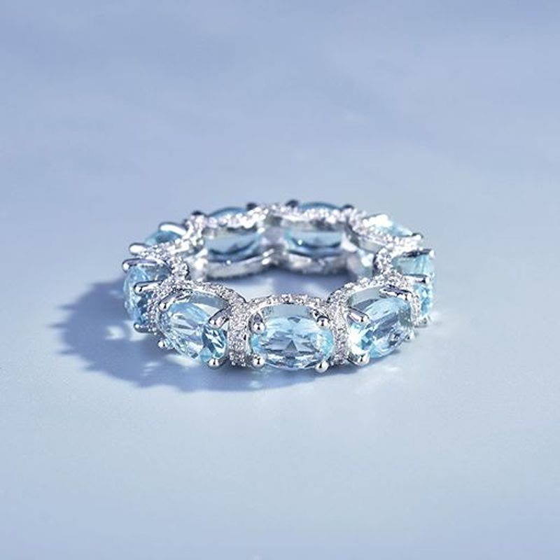 Light‑Blue Crystal Eternity Band Ring Pave Zircon Stacking Ring for Women - image 1