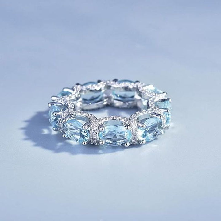 Light‑Blue Crystal Eternity Band Ring Pave Zircon Stacking Ring for Women - image 1