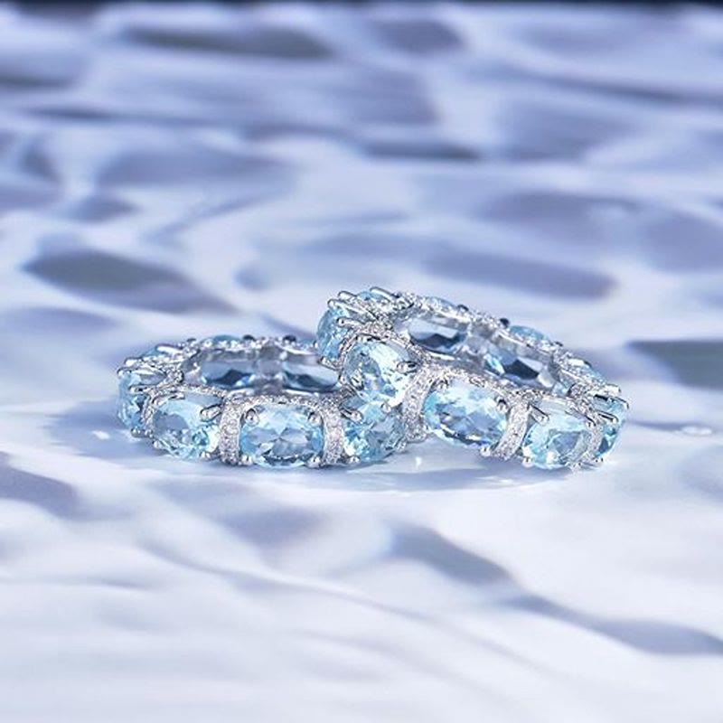 Light‑Blue Crystal Eternity Band Ring Pave Zircon Stacking Ring for Women - image 3