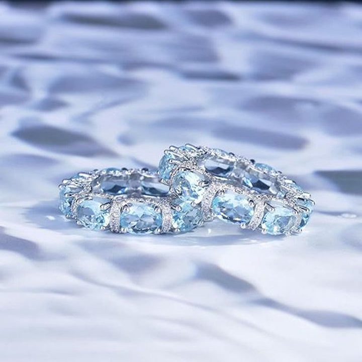 Light‑Blue Crystal Eternity Band Ring Pave Zircon Stacking Ring for Women - image 3