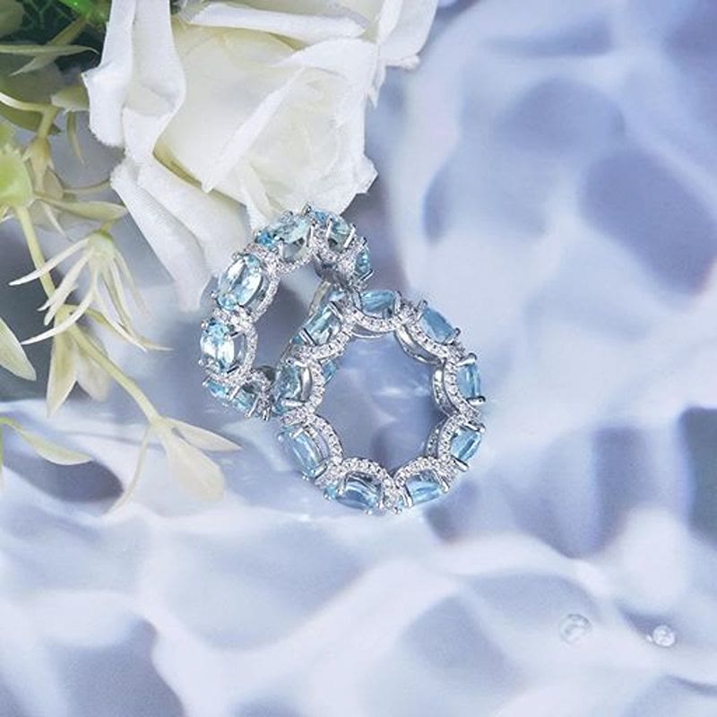 Light‑Blue Crystal Eternity Band Ring Pave Zircon Stacking Ring for Women - image 6
