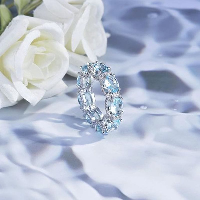 Light‑Blue Crystal Eternity Band Ring Pave Zircon Stacking Ring for Women - image 5