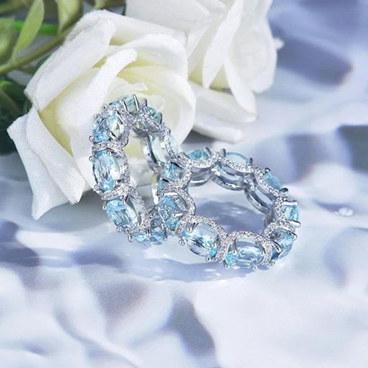 Light‑Blue Crystal Eternity Band Ring Pave Zircon Stacking Ring for Women - image 4