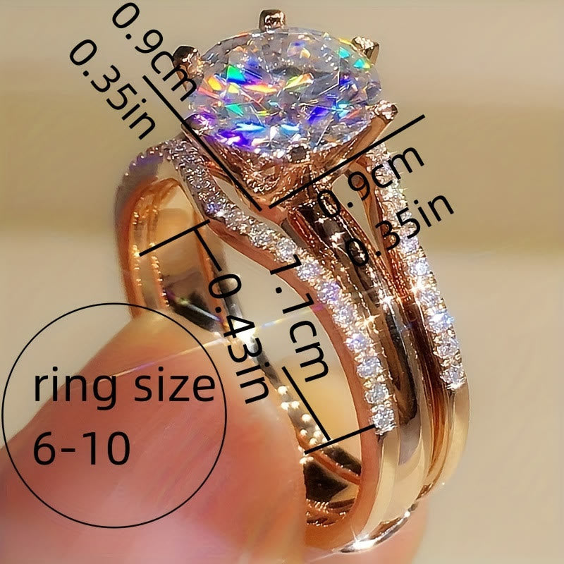 Women's Six‑Prong Cubic Zirconia Ring Split Band Promise Engagement Wedding Ring - image 4