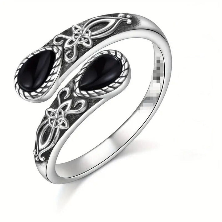 Vintage Carved Flower Bypass Ring Teardrop Stone Open Adjustable Ring for Women - Style#4 - image 6