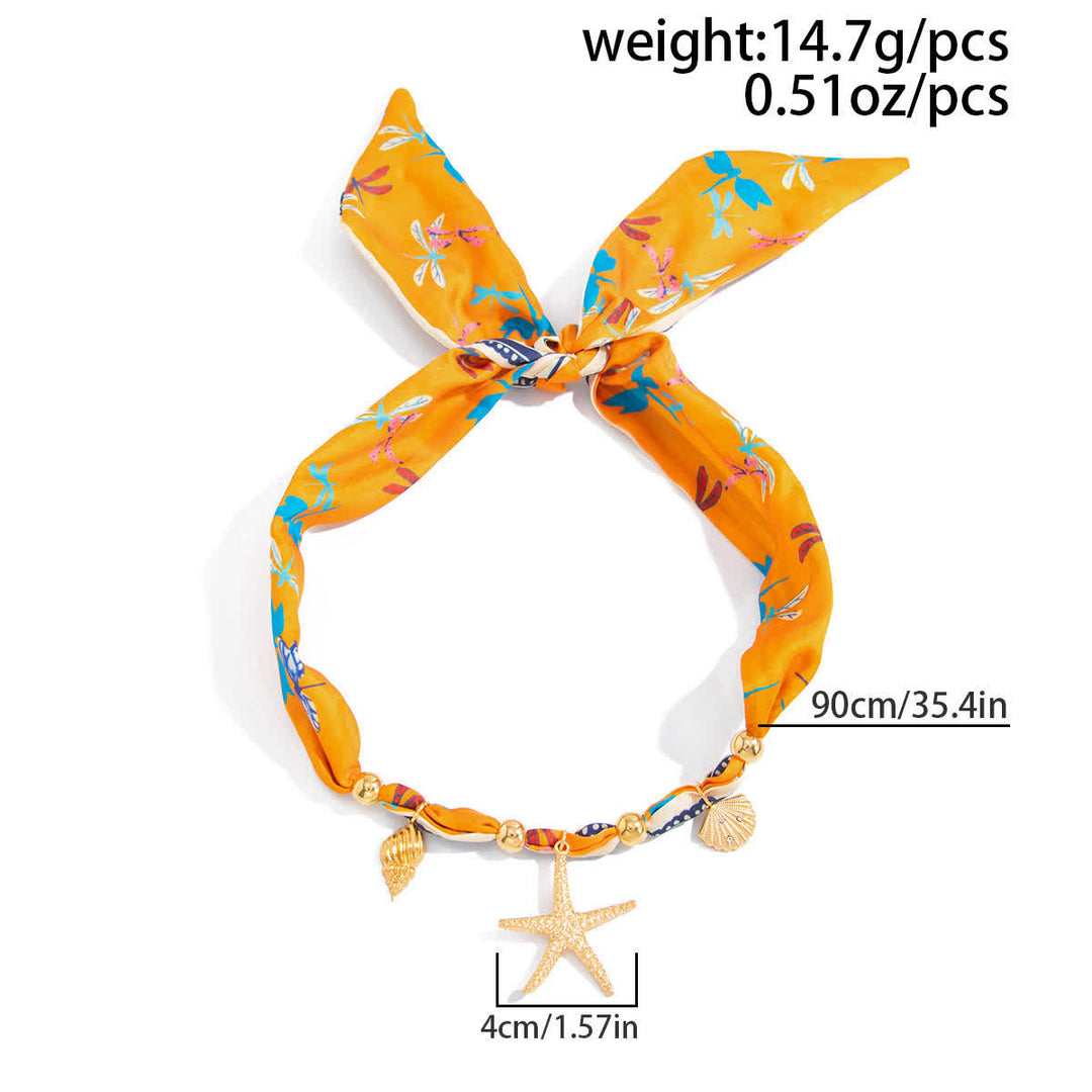 Orange Starfish Seashell Charm Dragonfly Scarf Necklace - image 2