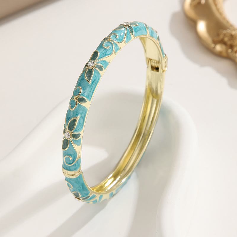 Gold‑Tone Enamel Clover Bangle Colorful Drip‑Oil Bracelet for Women - Light Blue - image 6