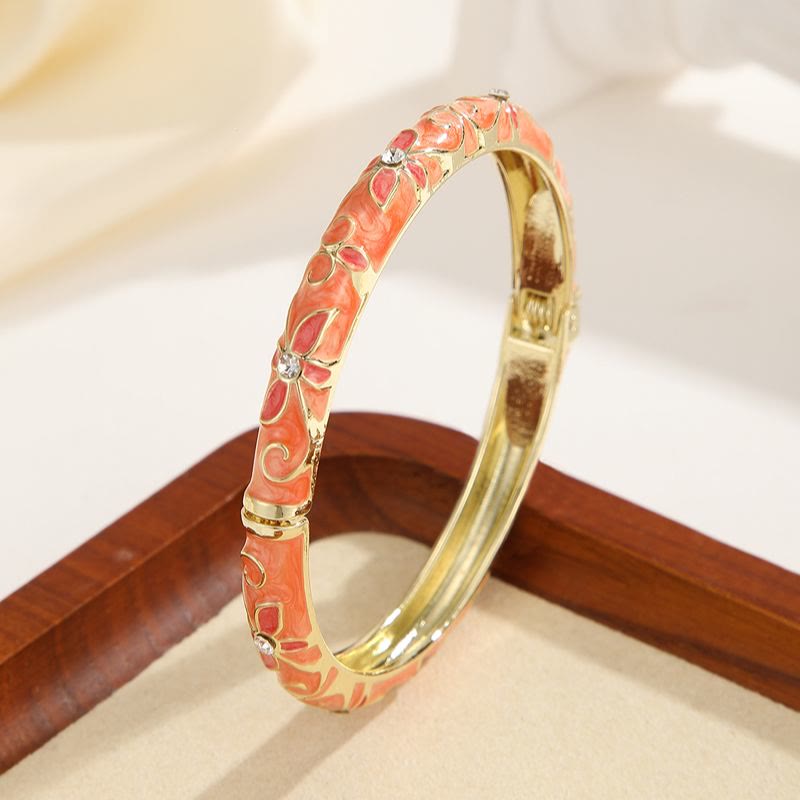 Gold‑Tone Enamel Clover Bangle Colorful Drip‑Oil Bracelet for Women - Orange - image 11