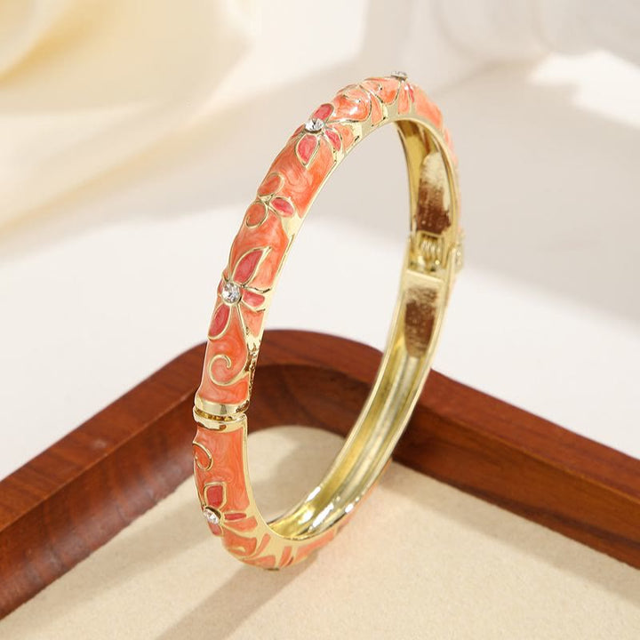 Gold‑Tone Enamel Clover Bangle Colorful Drip‑Oil Bracelet for Women - Orange - image 11