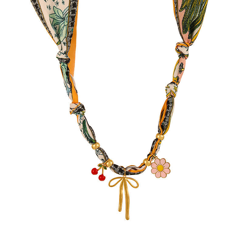 Cherry Flower Goldfish Charm Tropical Pop Scarf Necklace - Bow - image 3