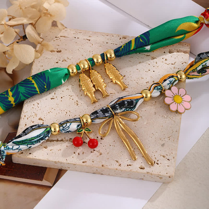 Cherry Flower Goldfish Charm Tropical Pop Scarf Necklace - image 4