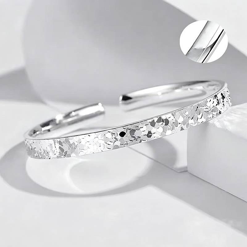 Silver‑Tone Crushed Ice Texture Open Bangle Adjustable Bracelet for Women - image 0