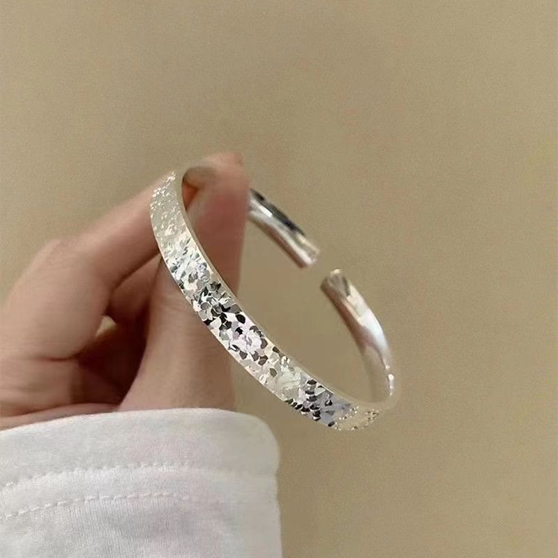 Silver‑Tone Crushed Ice Texture Open Bangle Adjustable Bracelet for Women - Style#1 - image 1