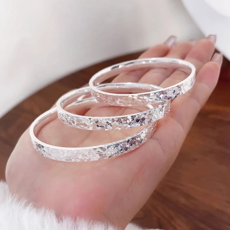 Silver‑Tone Crushed Ice Texture Open Bangle Adjustable Bracelet for Women - image 3