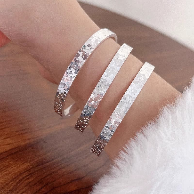 Silver‑Tone Crushed Ice Texture Open Bangle Adjustable Bracelet for Women - image 2