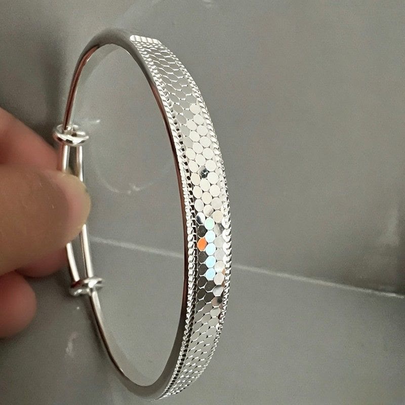 Adjustable Dragon‑Scale Bangle Push‑Pull Copper Bracelet for Women - Silver - image 0