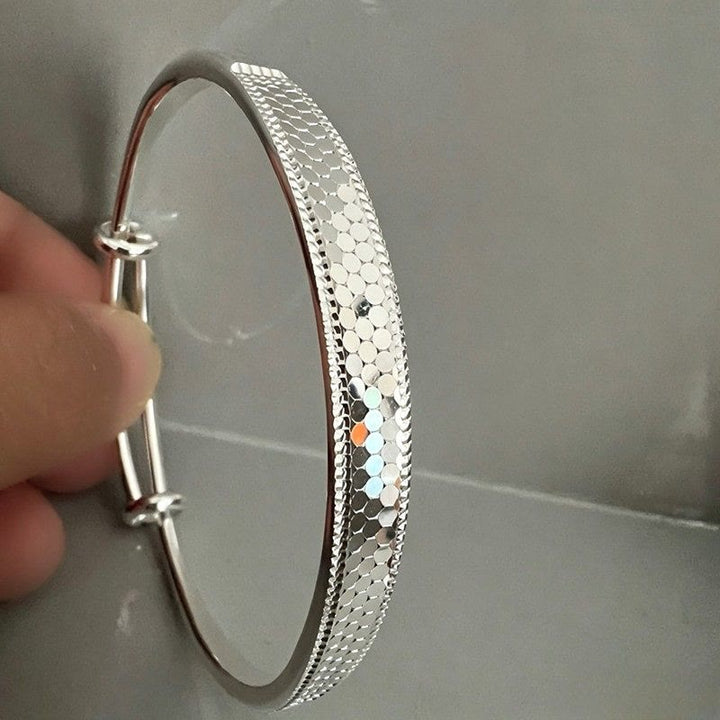 Adjustable Dragon‑Scale Bangle Push‑Pull Copper Bracelet for Women - Silver - image 0
