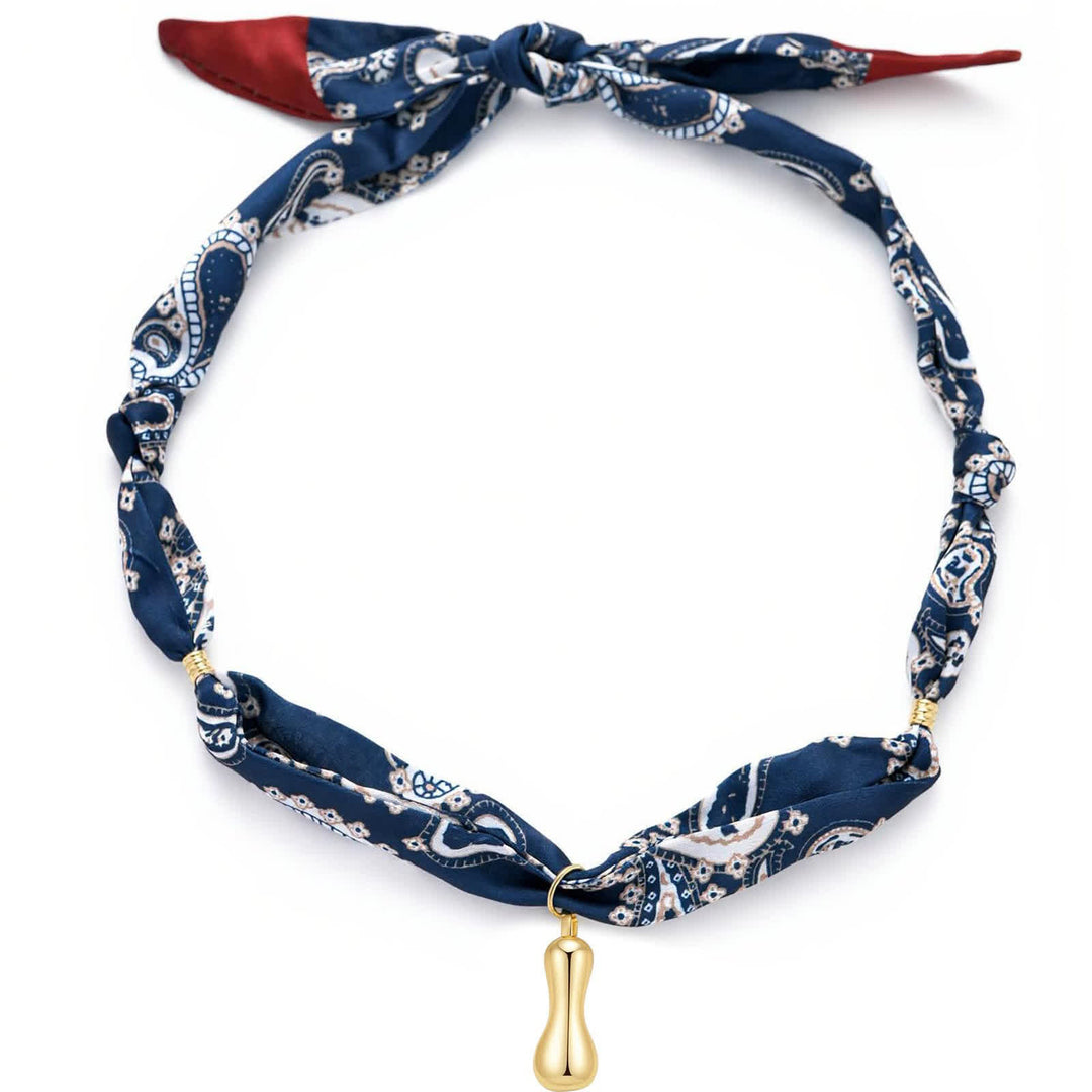 Initial Navy Paisley Bandana Scarf Necklace With Gold Bubble Letter Pendant - I - image 13