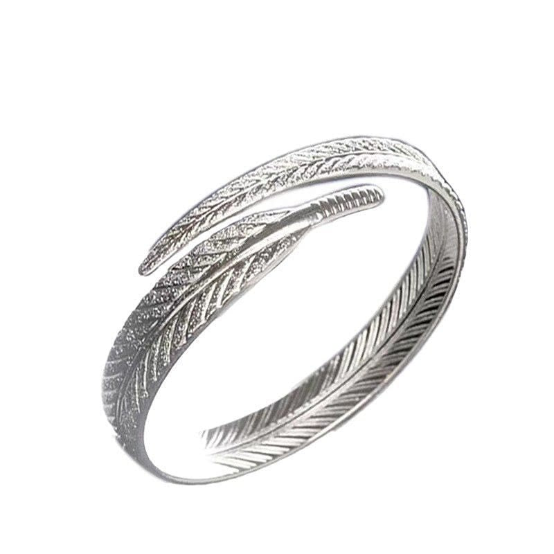 Vintage Feather Open Cuff Bangle Adjustable Silver‑Tone Bracelet for Women - image 11