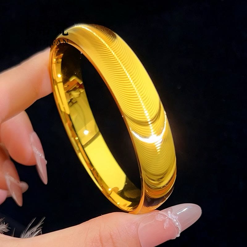 Wide‑Width Cat Eye Closed Bangle, Vintage Polished Bracelet for Women - Gold - 64 - image 5