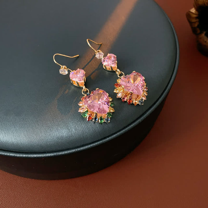 Rainbow Heart Necklace & Drop Earrings With Multicolor Zircon - image 7