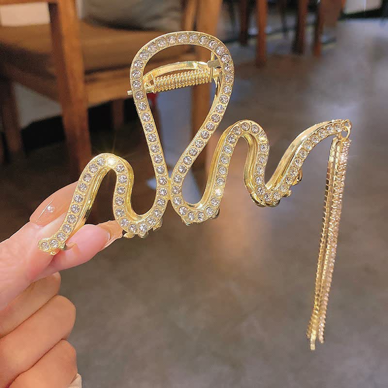 Women's Siren Snake Rhinestone Claw Clip With Crystal Tassels - Gold - image 5