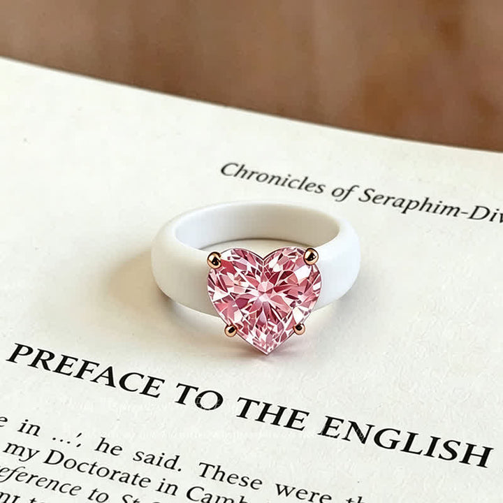 Heart-Shaped Cubic Zircon Soft Hypoallergenic Silicone Ring - White & Pink - US 10 - image 6