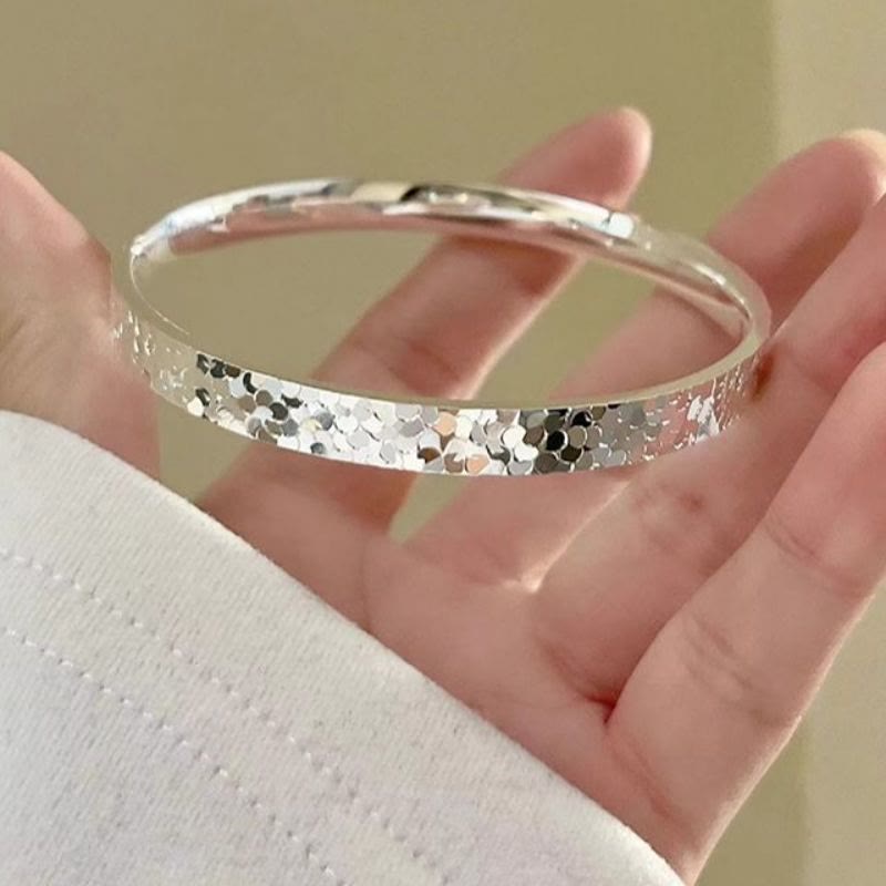 Silver‑Tone Crushed Ice Texture Open Bangle Adjustable Bracelet for Women - image 6