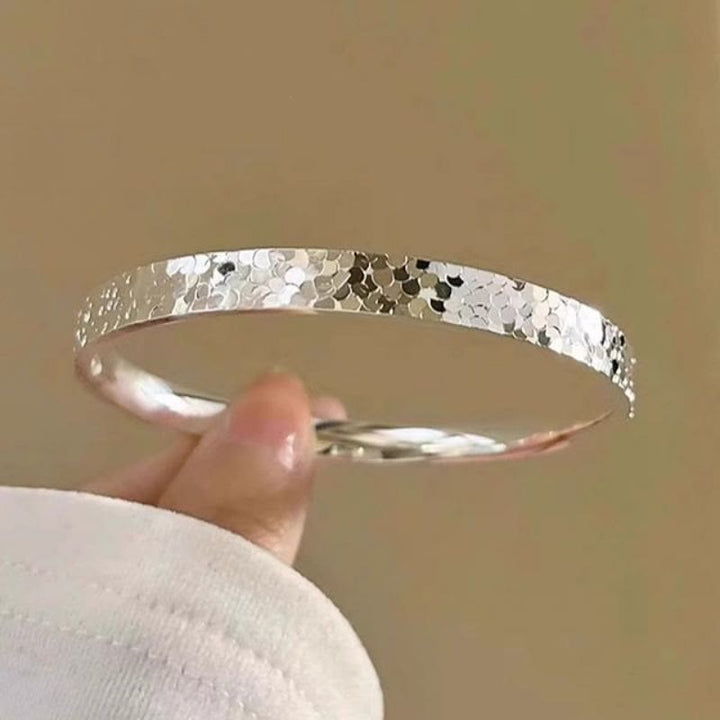 Silver‑Tone Crushed Ice Texture Open Bangle Adjustable Bracelet for Women - image 5