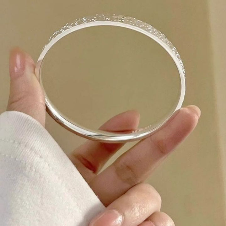 Silver‑Tone Crushed Ice Texture Open Bangle Adjustable Bracelet for Women - image 7