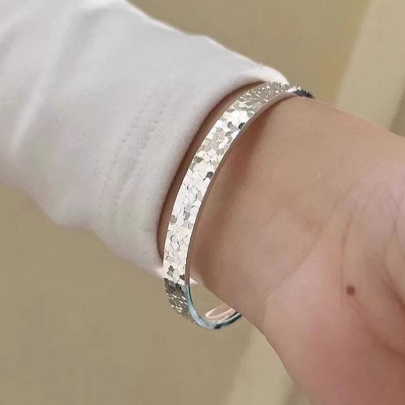 Silver‑Tone Crushed Ice Texture Open Bangle Adjustable Bracelet for Women - image 4