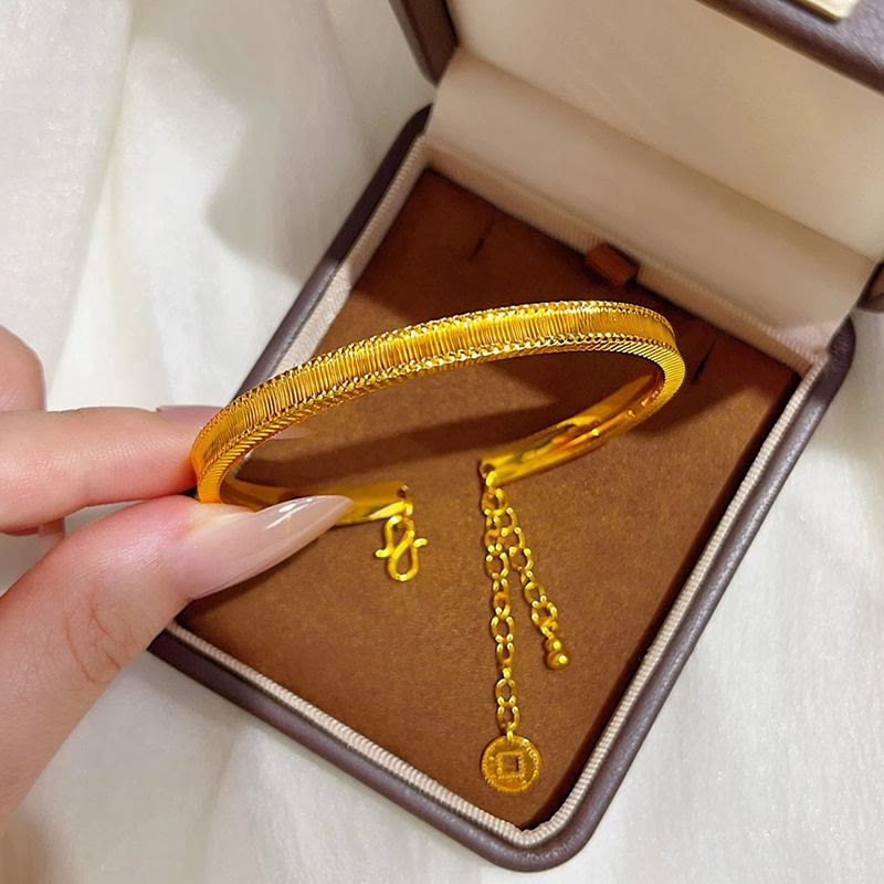Vintage Open Adjustable Bracelet With Coin Gourd Tassel Retro Electroplated Bracelet for Women - Gold - image 1
