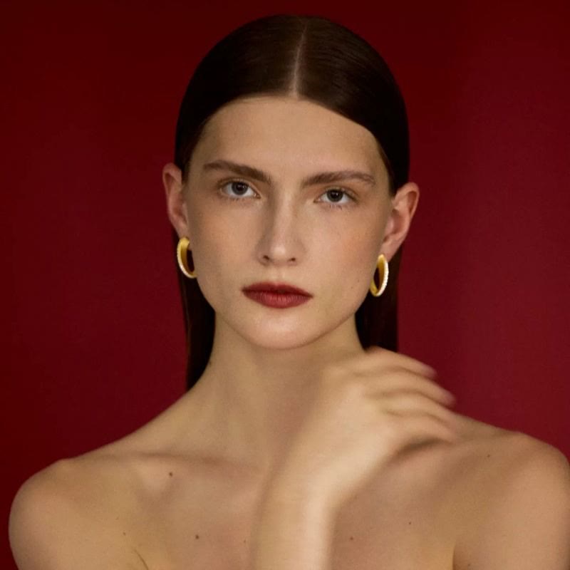 Vintage Textured C‑Hoop Earrings Inlaid Zircon For Women - image 5