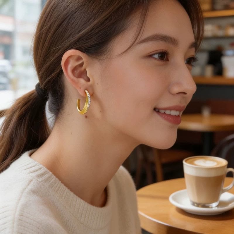 Vintage Textured C‑Hoop Earrings Inlaid Zircon For Women - image 8