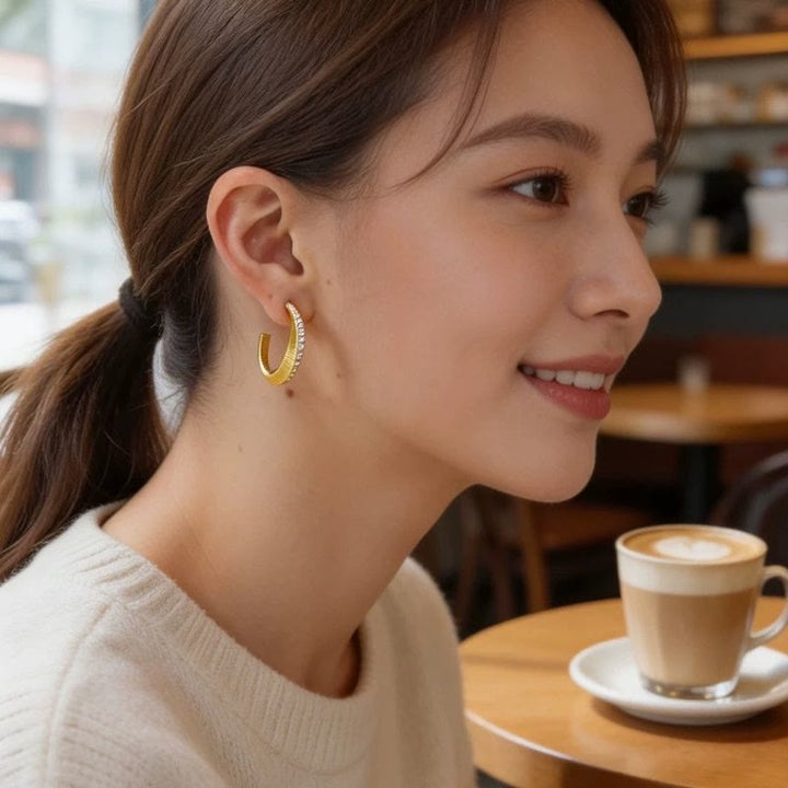 Vintage Textured C‑Hoop Earrings Inlaid Zircon For Women - image 8