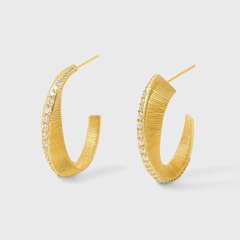 Vintage Textured C‑Hoop Earrings Inlaid Zircon For Women - image 4